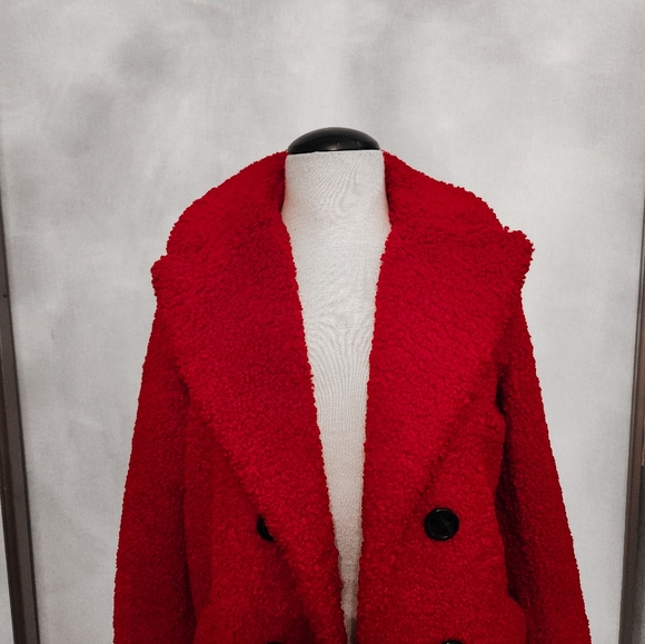 Zara Red Teddy Fuzzy Peacoat Size XS - Picture 3 of 3